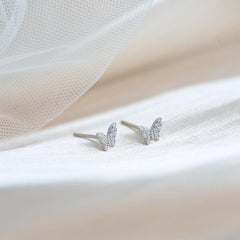 Silver Butterfly Stud Earrings with Crystal Inlay