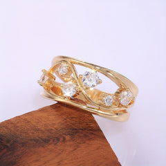 Wave Geometric Lines Ring Women Golden Plated Zircon Ring