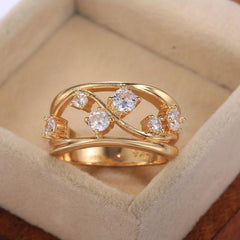 Wave Geometric Lines Ring Women Golden Plated Zircon Ring