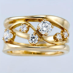 Wave Geometric Lines Ring Women Golden Plated Zircon Ring