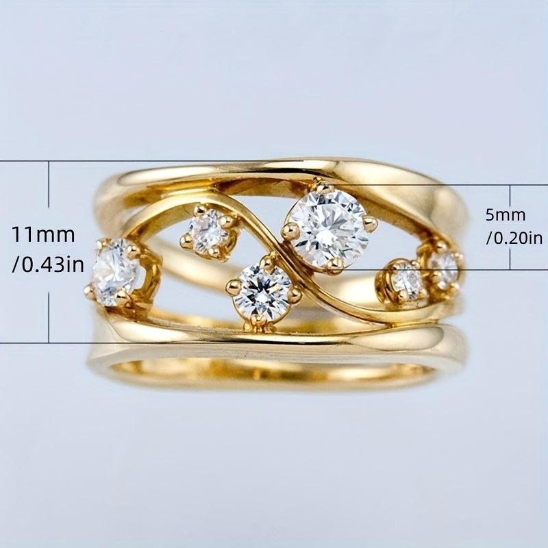 Wave Geometric Lines Ring Women Golden Plated Zircon Ring