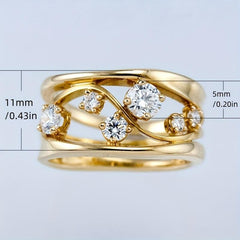 Wave Geometric Lines Ring Women Golden Plated Zircon Ring