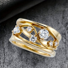Wave Geometric Lines Ring Women Golden Plated Zircon Ring