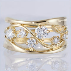 Wave Geometric Lines Ring Women Golden Plated Zircon Ring