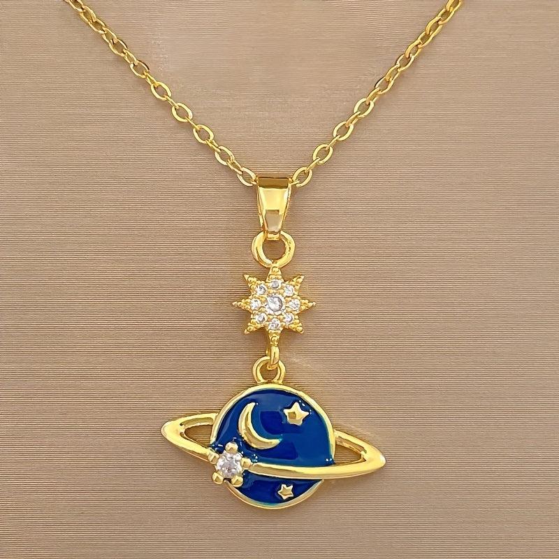 Stainless Steel Moon Star Pendant Necklace for Women Girls