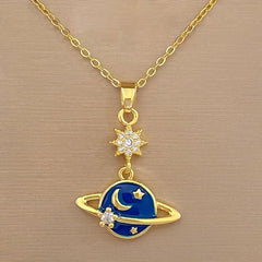 Stainless Steel Moon Star Pendant Necklace for Women Girls