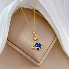 Stainless Steel Moon Star Pendant Necklace for Women Girls