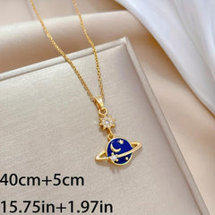 Stainless Steel Moon Star Pendant Necklace for Women Girls