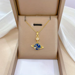Stainless Steel Moon Star Pendant Necklace for Women Girls
