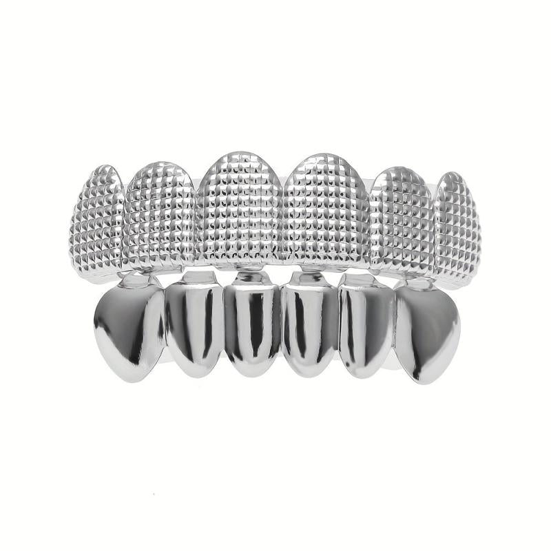 Plated Hip Hop Teeth Grills Top & Bottom Brace for Perfect Smile