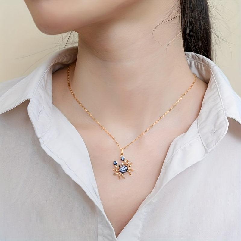 Rhinestone Crab Pendant Necklace Sea Animal Jewelry