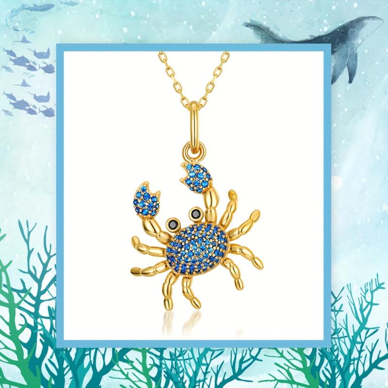 Rhinestone Crab Pendant Necklace Sea Animal Jewelry