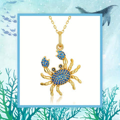 Rhinestone Crab Pendant Necklace Sea Animal Jewelry