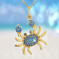 Rhinestone Crab Pendant Necklace Sea Animal Jewelry