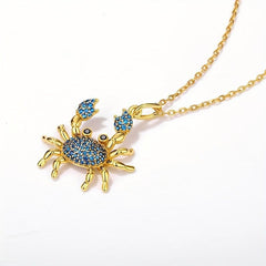 Rhinestone Crab Pendant Necklace Sea Animal Jewelry