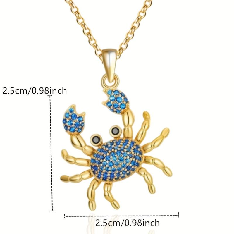 Rhinestone Crab Pendant Necklace Sea Animal Jewelry