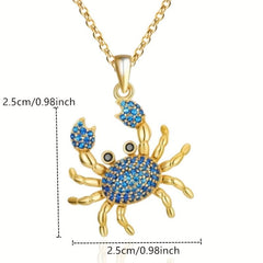 Rhinestone Crab Pendant Necklace Sea Animal Jewelry