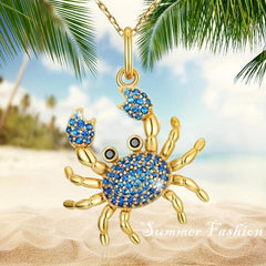 Rhinestone Crab Pendant Necklace Sea Animal Jewelry