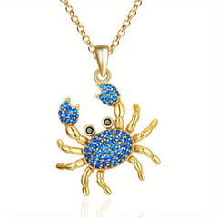 Rhinestone Crab Pendant Necklace Sea Animal Jewelry