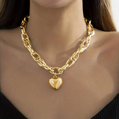 Punk Heart Pendant Necklace Women Chain Steampunk Necklace Jewelry