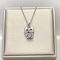 Cartoon Cat Heart Crystal Pendant Necklace Women Animal Jewelry