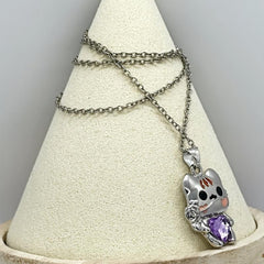Cartoon Cat Heart Crystal Pendant Necklace Women Animal Jewelry