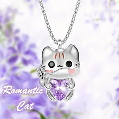 Cartoon Cat Heart Crystal Pendant Necklace Women Animal Jewelry