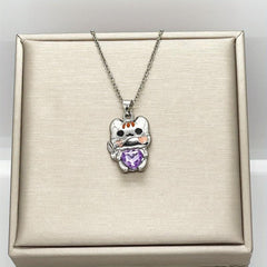 Cartoon Cat Heart Crystal Pendant Necklace Women Animal Jewelry