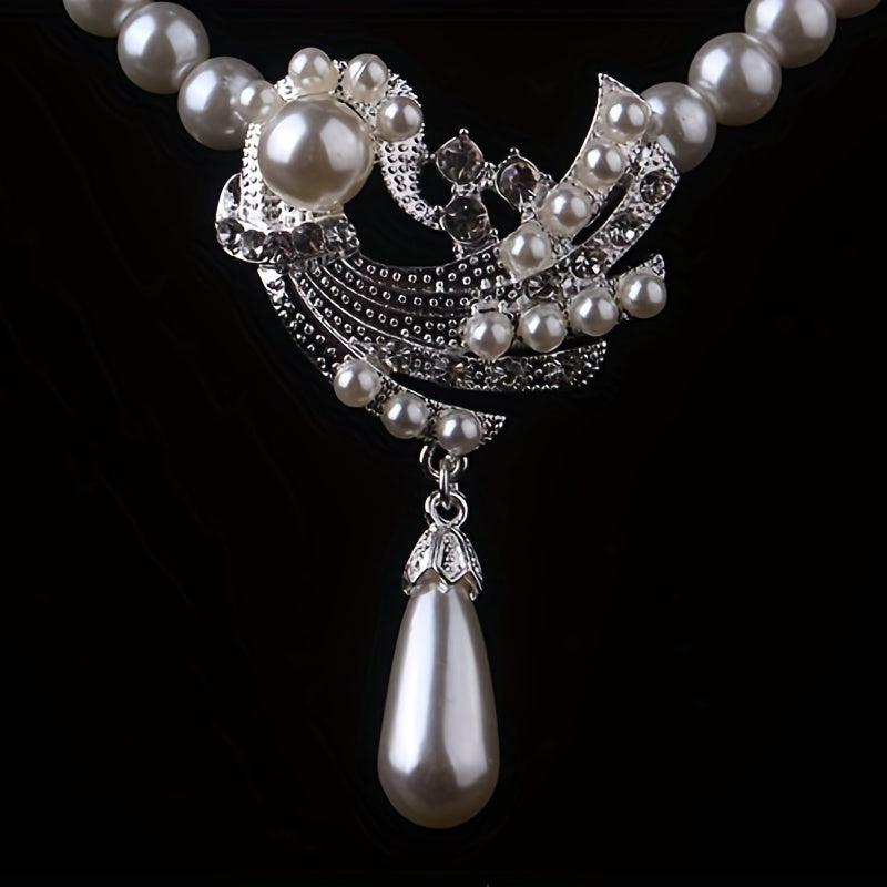 Bridal Jewelry Set Bead and Diamond Necklace Earrings