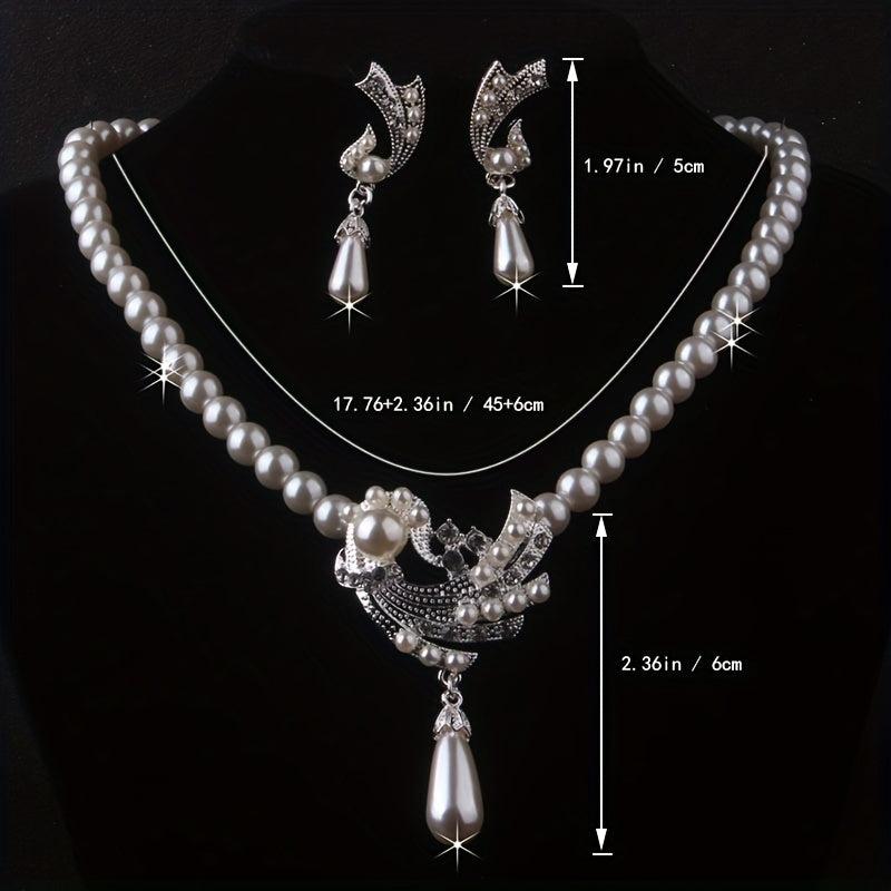Bridal Jewelry Set Bead and Diamond Necklace Earrings