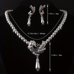 Bridal Jewelry Set Bead and Diamond Necklace Earrings
