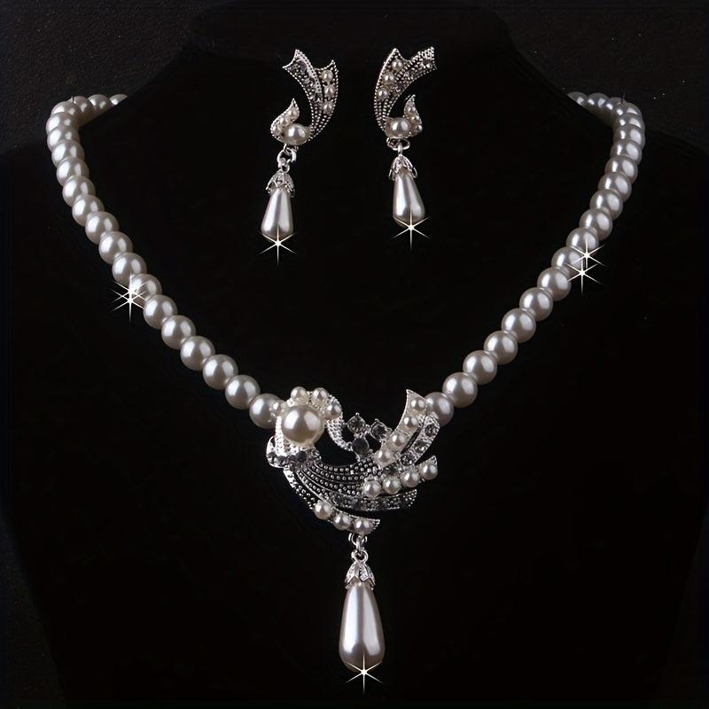 Bridal Jewelry Set Bead and Diamond Necklace Earrings