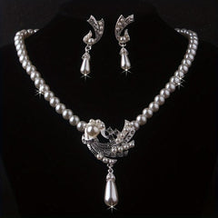 Bridal Jewelry Set Bead and Diamond Necklace Earrings