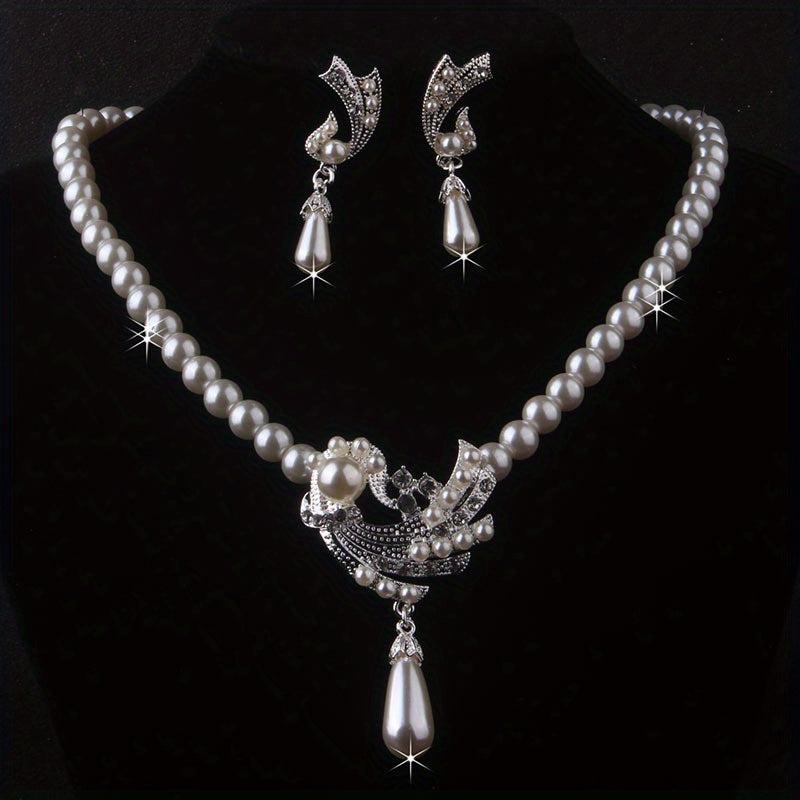 Bridal Jewelry Set Bead and Diamond Necklace Earrings