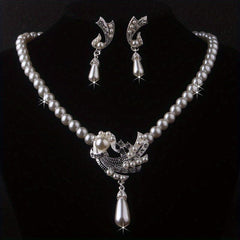 Bridal Jewelry Set Bead and Diamond Necklace Earrings
