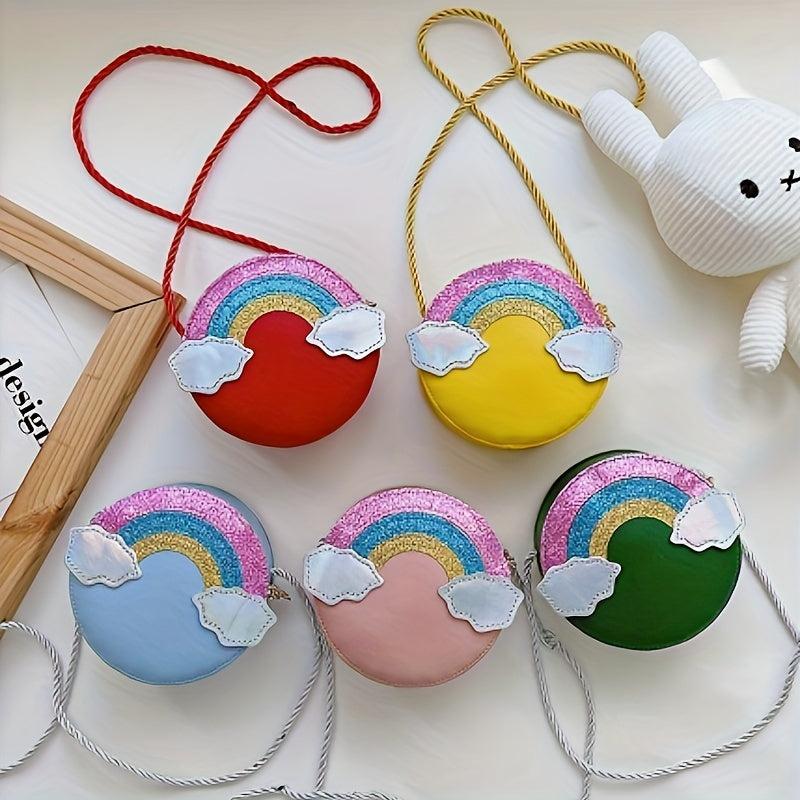 PU Rainbow Small Round Bag Children's Coin Purse Diagonal Crossbody Bag