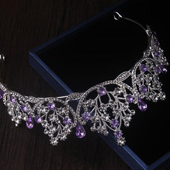 Romantic Purple Bridal Jewelry Set Crown Necklace Earrings