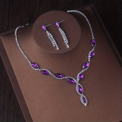 Romantic Purple Bridal Jewelry Set Crown Necklace Earrings