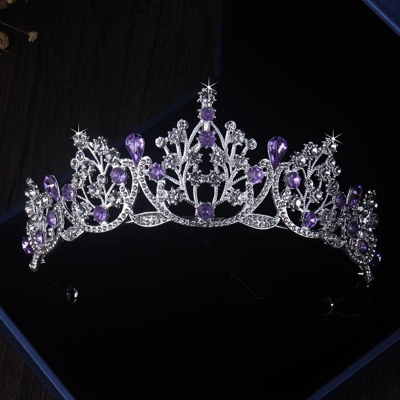 Romantic Purple Bridal Jewelry Set Crown Necklace Earrings