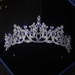 Romantic Purple Bridal Jewelry Set Crown Necklace Earrings