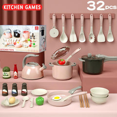 32pcs Kids Play House Simulation Kitchen Toy Set with Pots and Pans