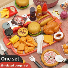 60Pcs Kids Pretend Kitchen Fast Food Hamburger Set Interactive Cooking Toys