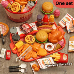 60Pcs Kids Pretend Kitchen Fast Food Hamburger Set Interactive Cooking Toys