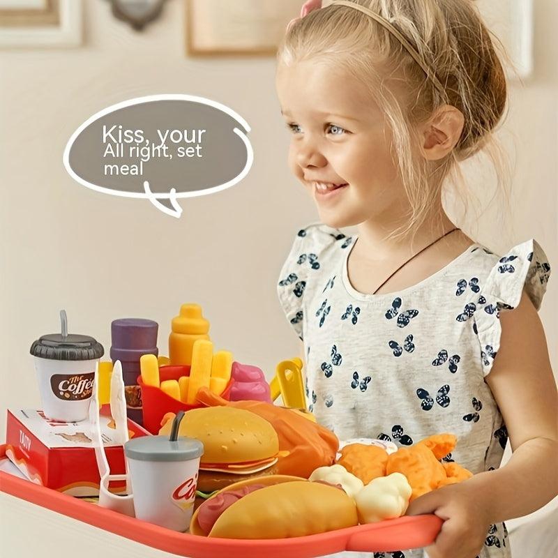 60Pcs Kids Pretend Kitchen Fast Food Hamburger Set Interactive Cooking Toys