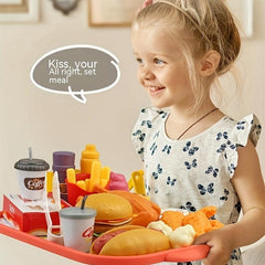 60Pcs Kids Pretend Kitchen Fast Food Hamburger Set Interactive Cooking Toys