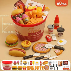 60Pcs Kids Pretend Kitchen Fast Food Hamburger Set Interactive Cooking Toys