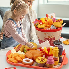 60Pcs Kids Pretend Kitchen Fast Food Hamburger Set Interactive Cooking Toys