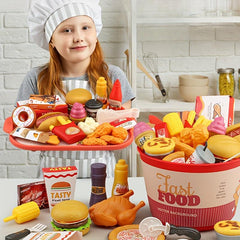 60Pcs Kids Pretend Kitchen Fast Food Hamburger Set Interactive Cooking Toys