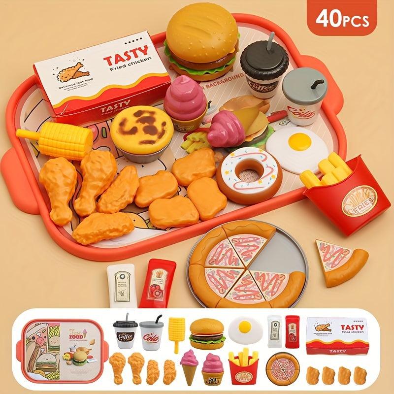 60Pcs Kids Pretend Kitchen Fast Food Hamburger Set Interactive Cooking Toys