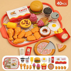 60Pcs Kids Pretend Kitchen Fast Food Hamburger Set Interactive Cooking Toys
